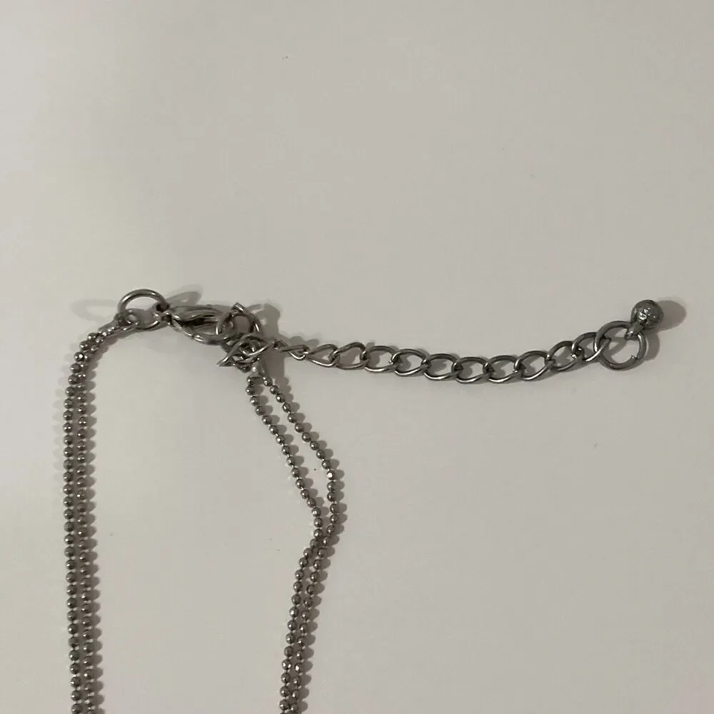 Silver Tone Long Round Circular Rhinestone Tassel Pendant Chain Necklace